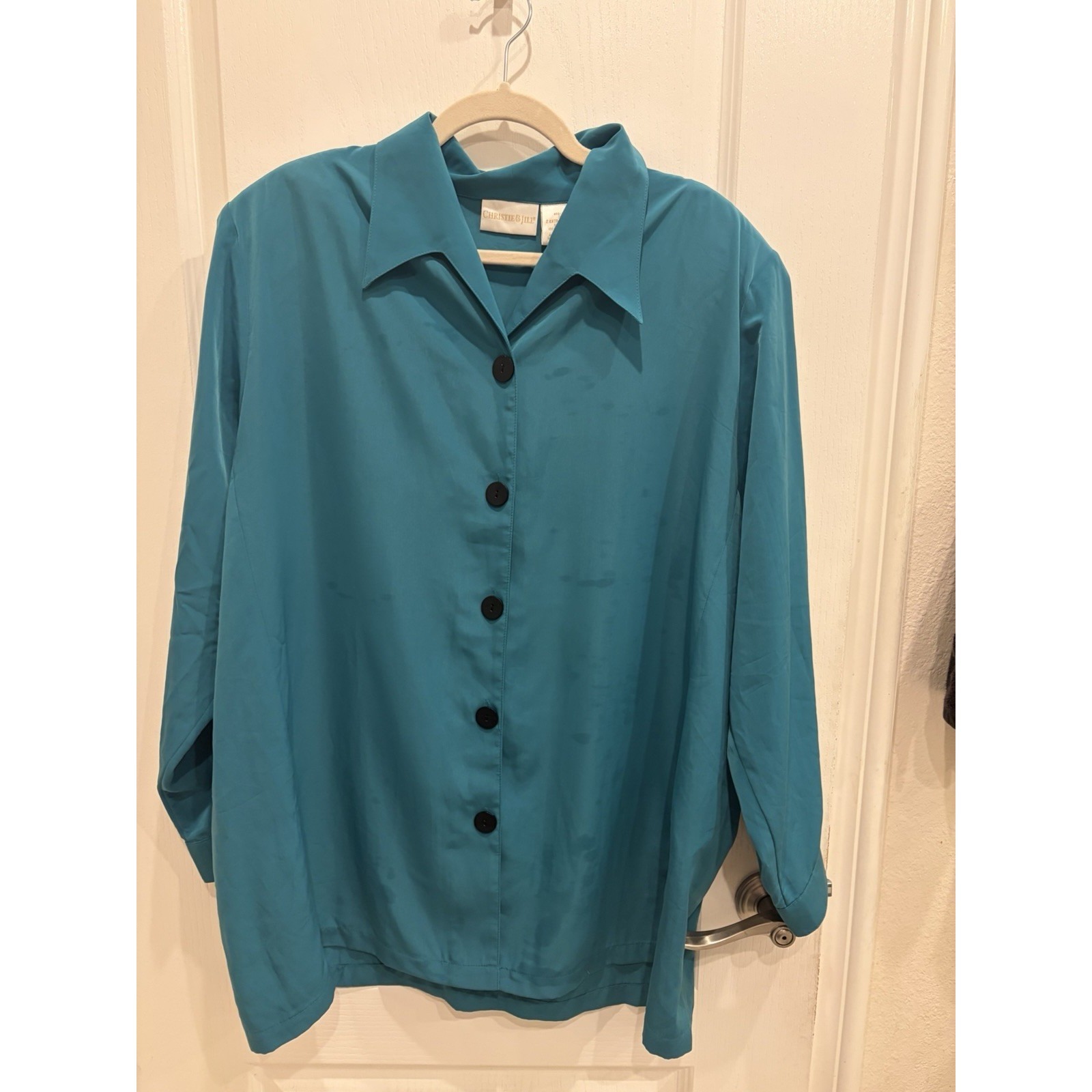 Christie & Jill Turquoise Tunic Top 2xl With Black Buttons